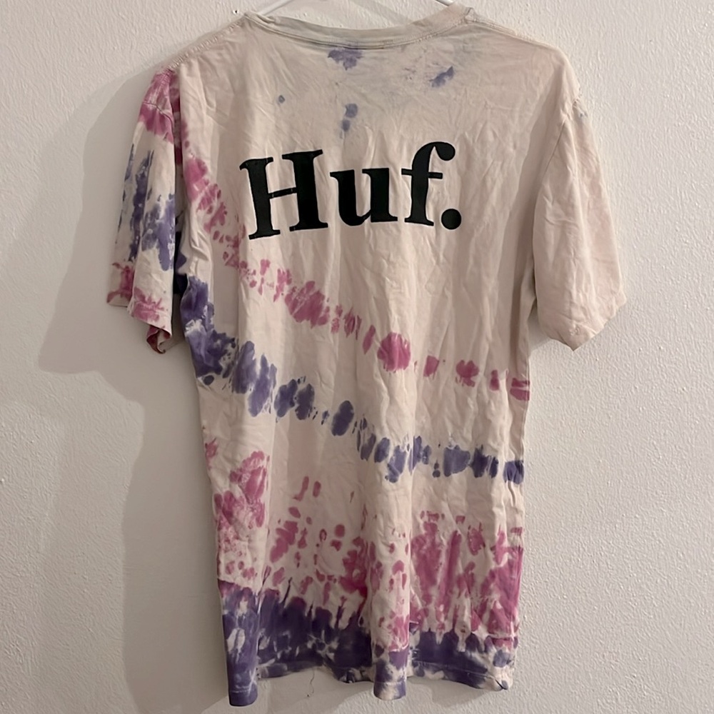 HUF T-Shirt Pink and Purple Tie-Dye Skateboard Skater Outdoor Lifestyle Brand